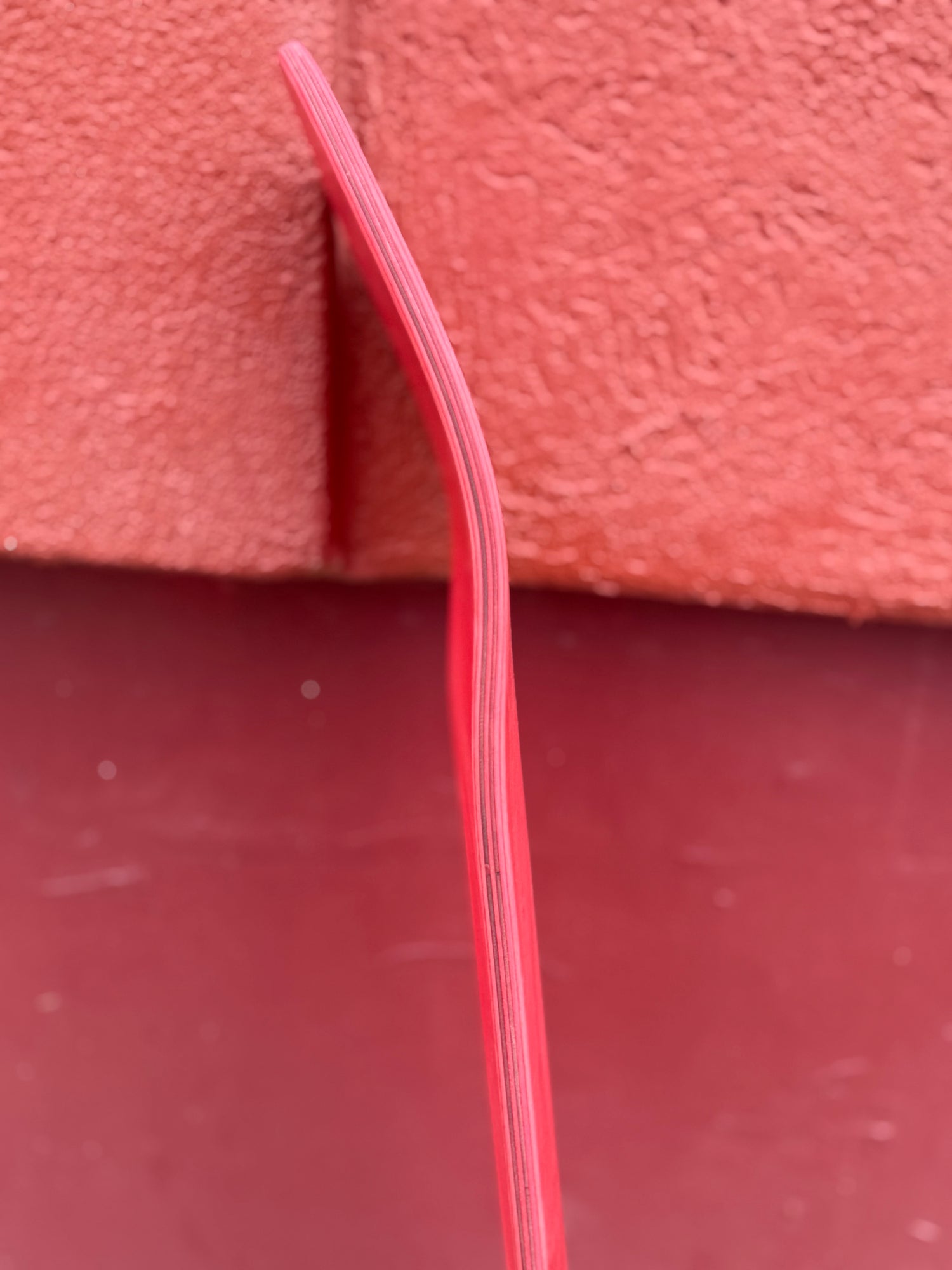 Side profile of an Asinine Skateboards premium Canadian maple skateboard deck showing the deep concave profile.