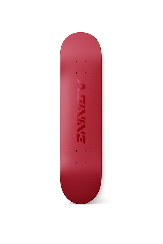 The Classic 8.0-inch skateboard deck in satin red with a high-gloss Asinine logo on a clean white background.